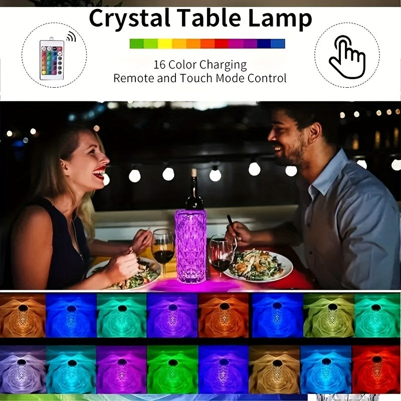 RGB Crystal Rose Night Light with 16 Colors Touch and Remote Control Dimmable USB Rechargeable Atmosphere Lamp