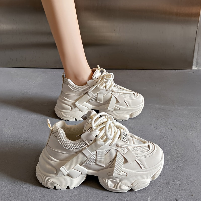 Women's Colorblock Lace-Up Sneakers with Soft Platform Sole for Walking Comfort