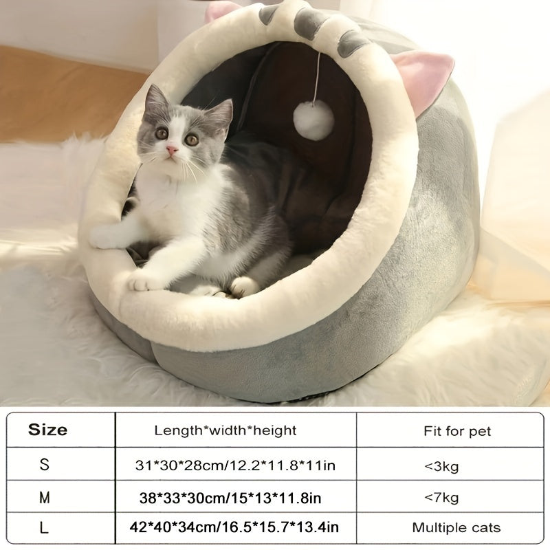 All-Season Plush Cat House with Cushion for Small to Large Cats