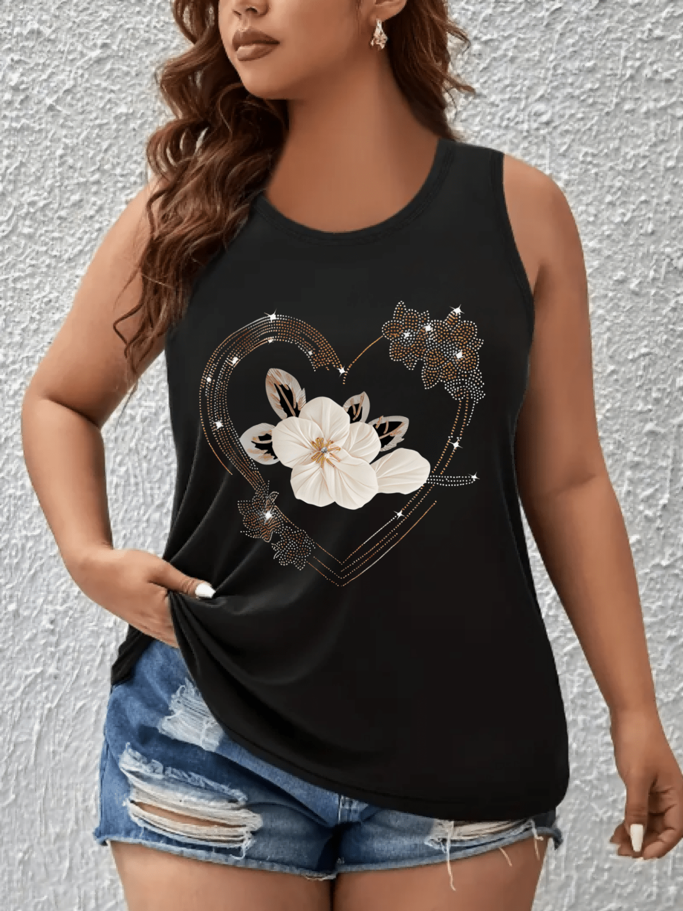 Women's Plus Size Sleeveless Tank Top Breathable Summer White Gold Floral