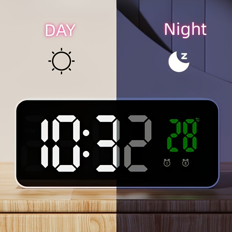 LED Clock with Smart Alarm and Mirror Design for Home Decor