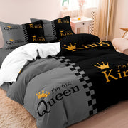 Black and Gray Crown Design Duvet Cover Set for Men Women 2/3pcs Queen King