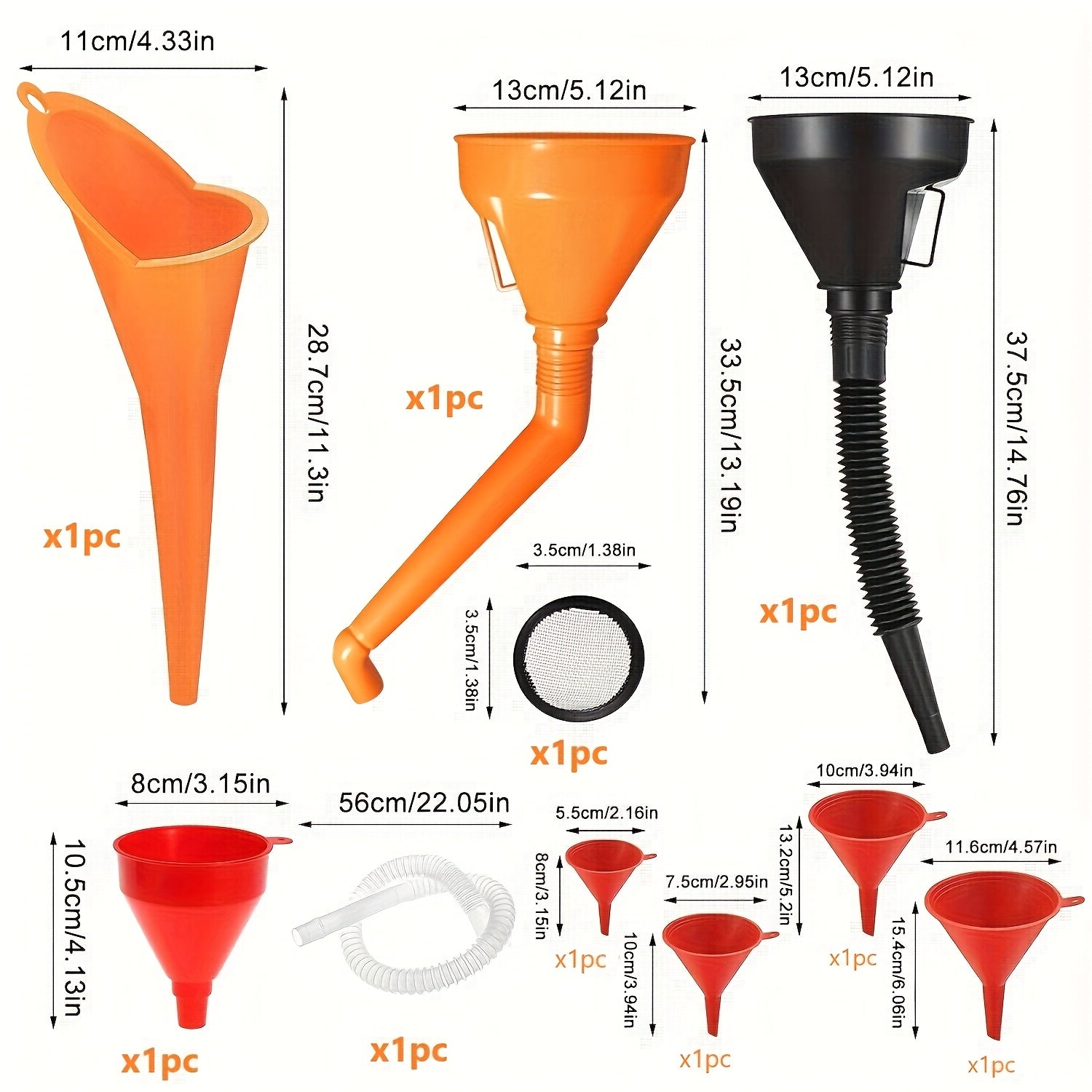 8Pcs Filling Funnel Set Multifuntional Funnels with Hose and Removable Spout