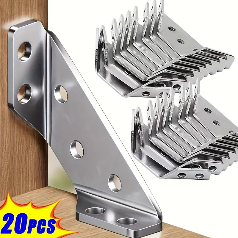 20pcs Stainless Steel Corner Braces 90° Support for Cabinets Furniture Waterproof