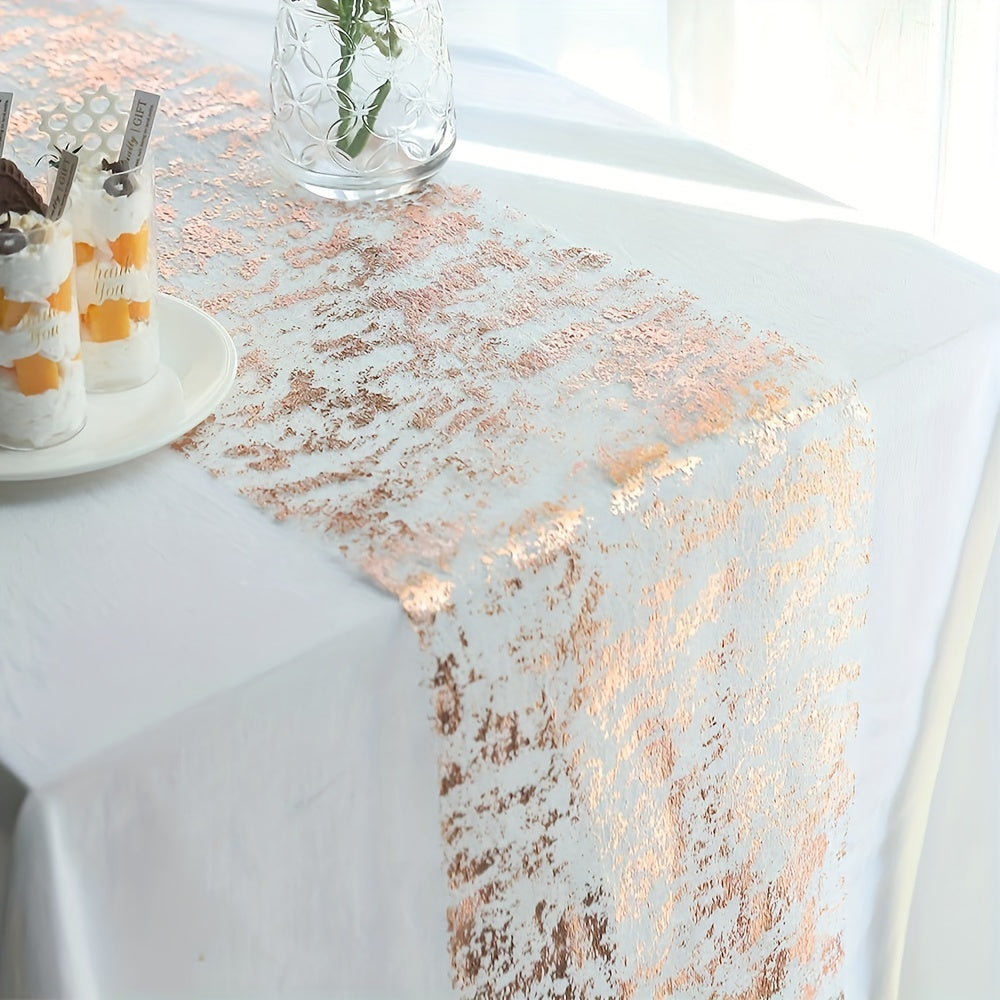 Gold Foil Linen Table Runner for Weddings Birthdays Christmas Banquets