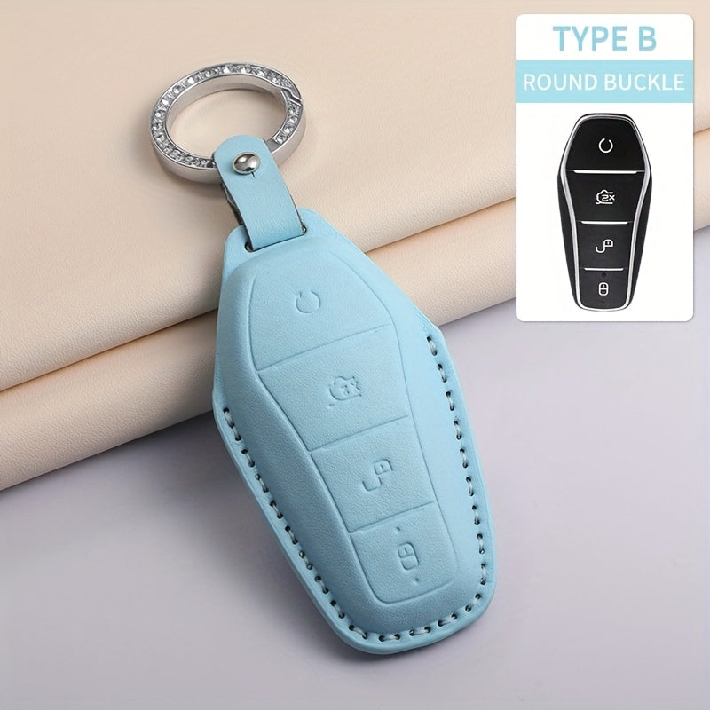 Car Key Cover Leather Case with Diamond Accent for Light Blue Green Purple Models