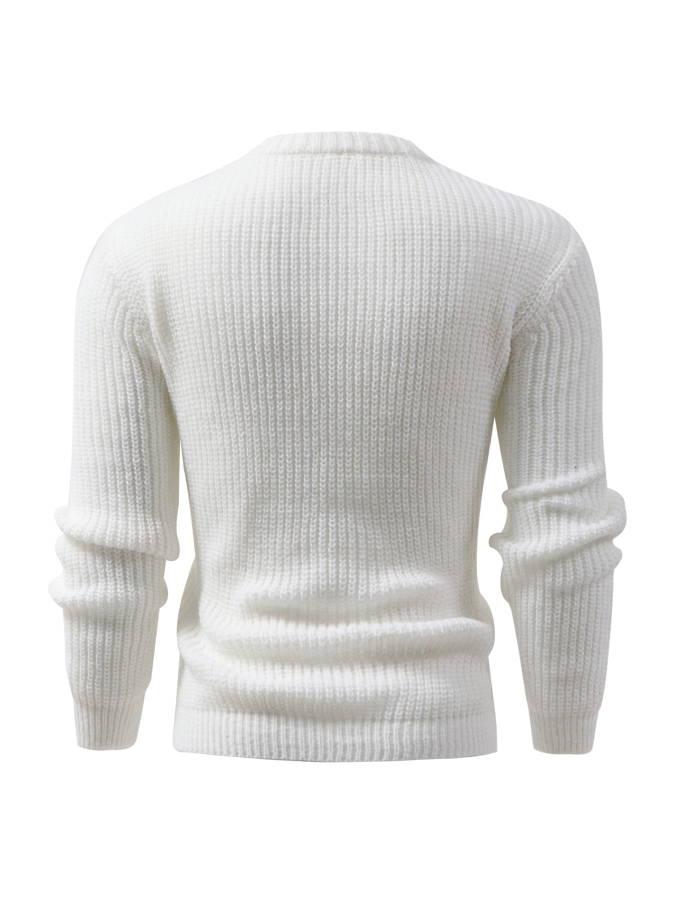 Suéter de punto trenzado de color sólido para hombre, cuello redondo, alta elasticidad, para todas las estaciones, poliéster