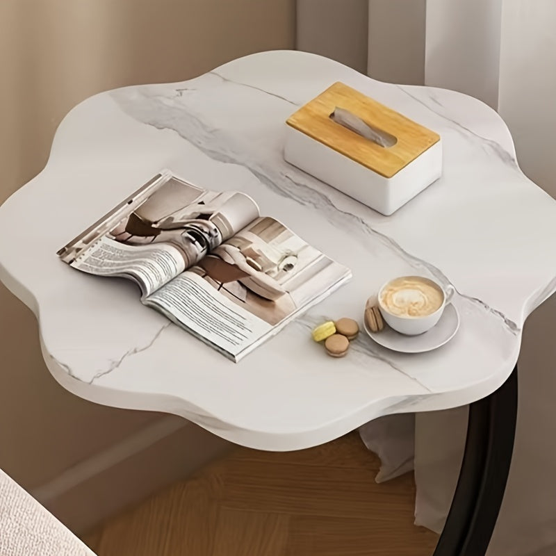 Mesa lateral en forma de pétalo de madera y metal, estilo art déco, doble capa, para sala de estar y dormitorio