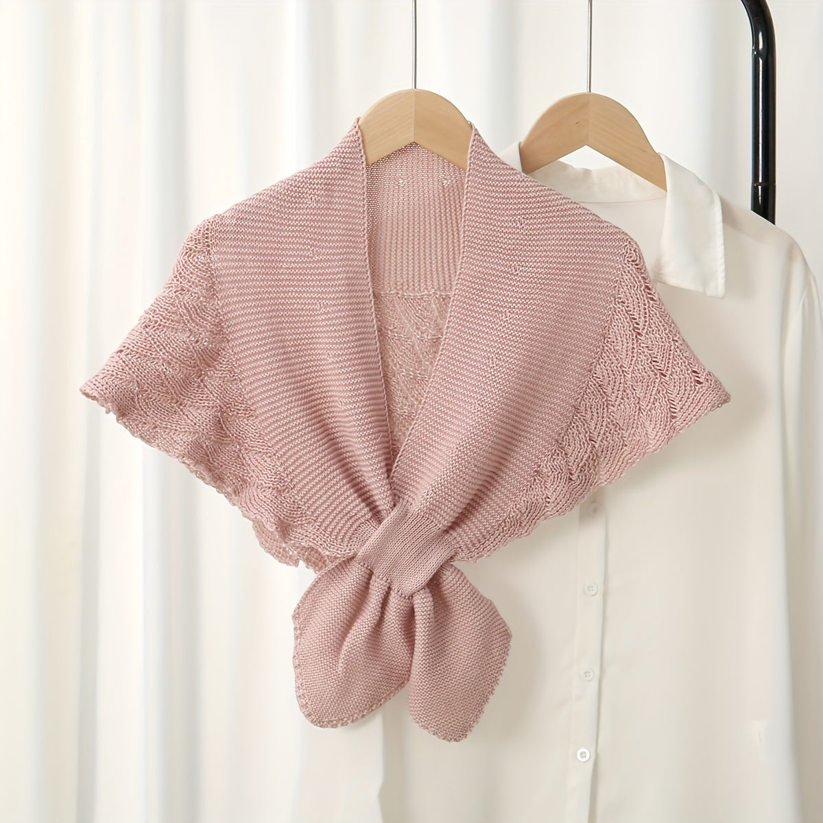 Women's Knitted Cape with Shawl and Shoulder Scarf, Lightweight Fashionable Cover-up