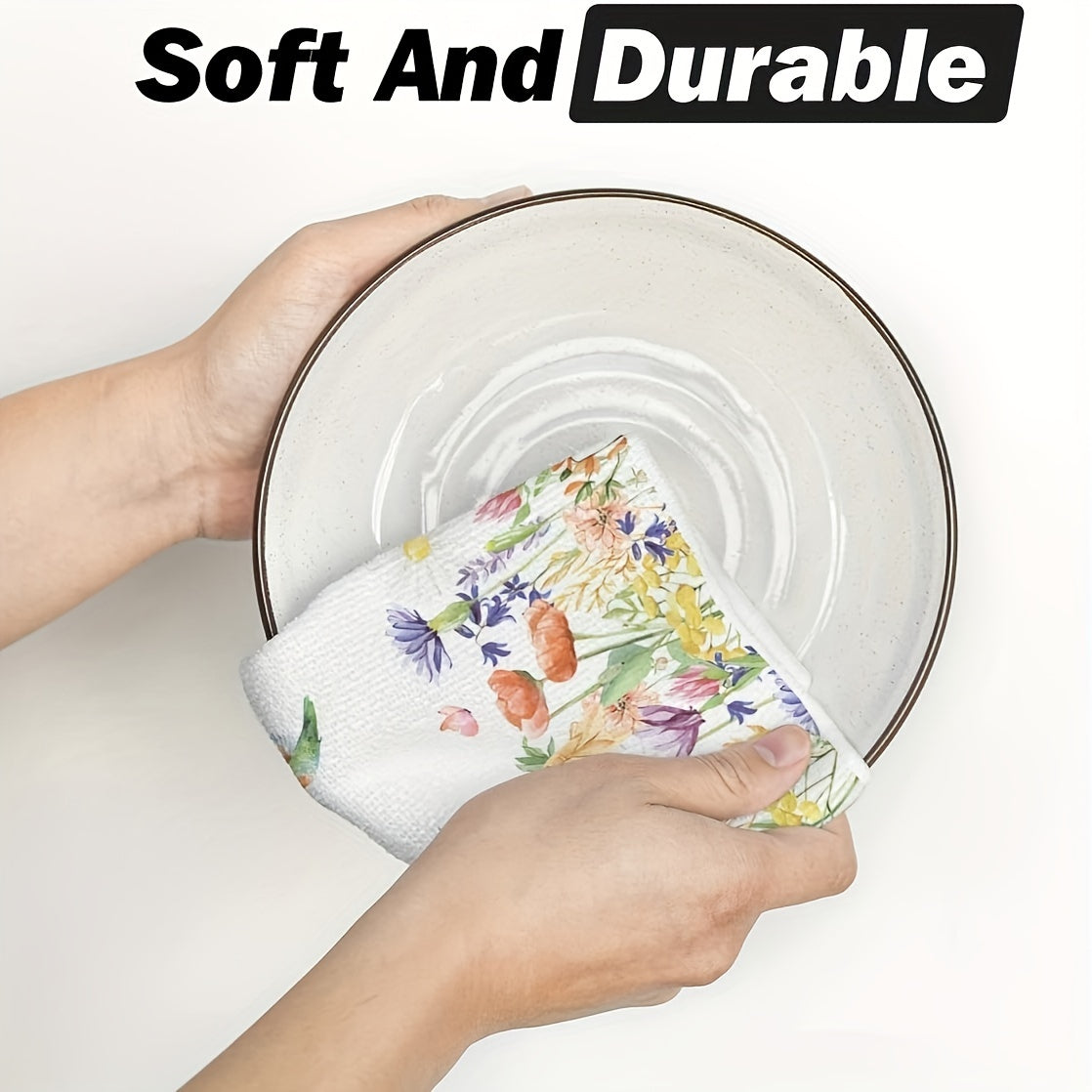 2/4 Piece Set of Floral Microfiber Hand Towels Absorbent Quick-Dry Fade-Resistant