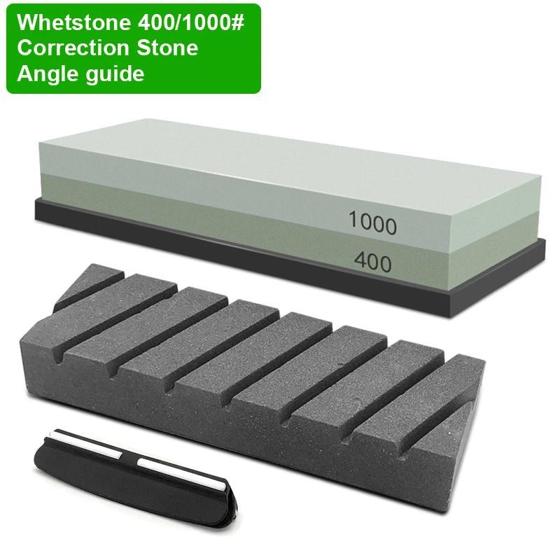 Набор для заточки кухонных ножей из 3 предметов с точильным камнем и деревянной подставкой
