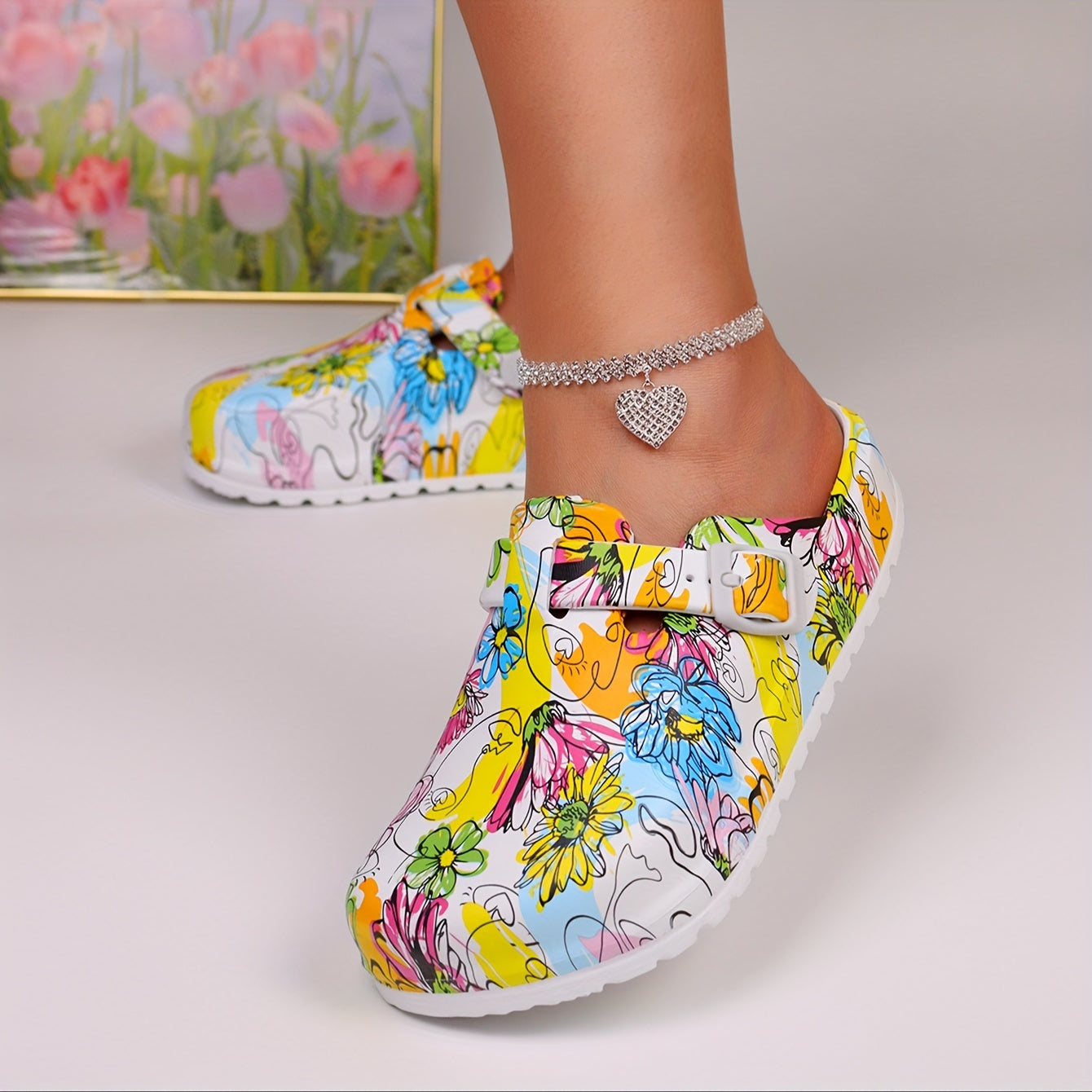 Women's EVA Clog Sandals Adjustable Buckle Flat Shoes for Daily Wear