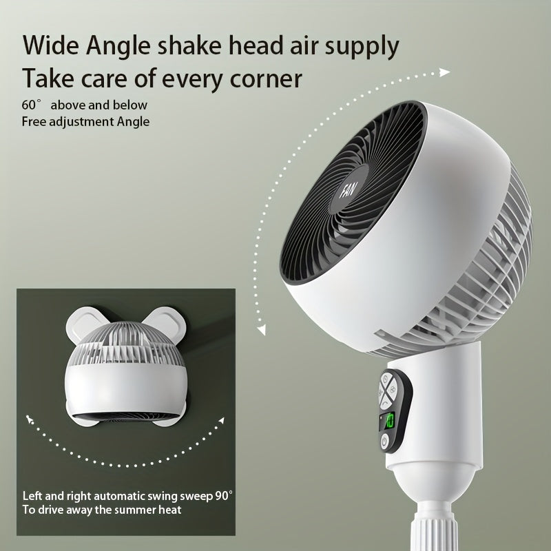 Digital Display Floor Fan with Remote Control Adjustable Height USB Powered Indoor Outdoor