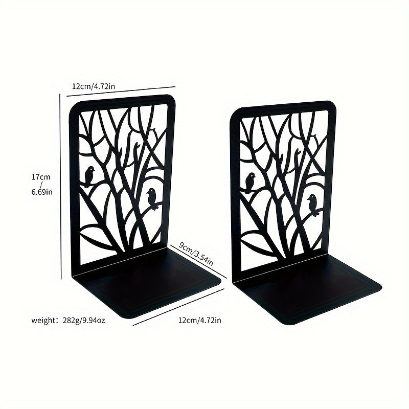 Heavy Duty Bookcase with Bird Branch Design Desktop Holder Storage Rack, 2 Vertical Metal Brackets