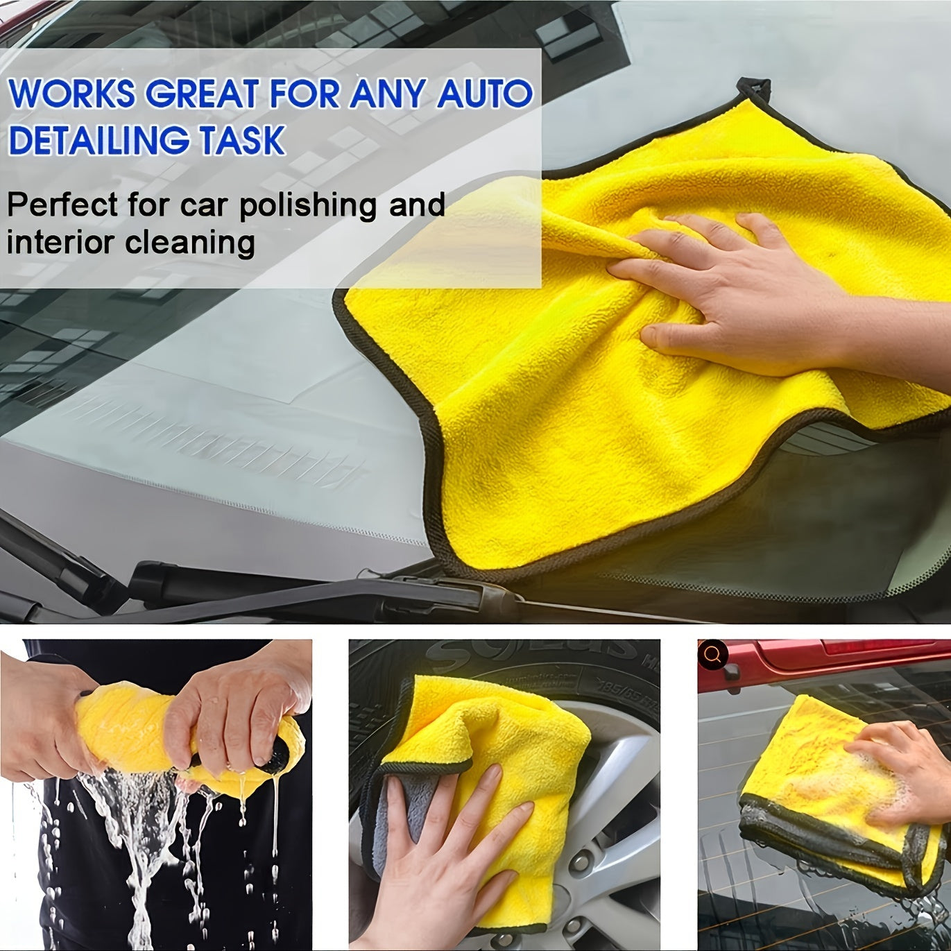 Coral Fleece Car Wash Towel Yellow Gray Absorbent Lint-Free Scratch-Free Detailing