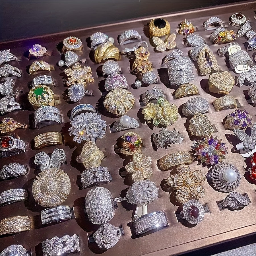 Juego de 10 anillos de zirconia cúbica sintética para mujer con diseños de corazones y piedra de nacimiento de agosto