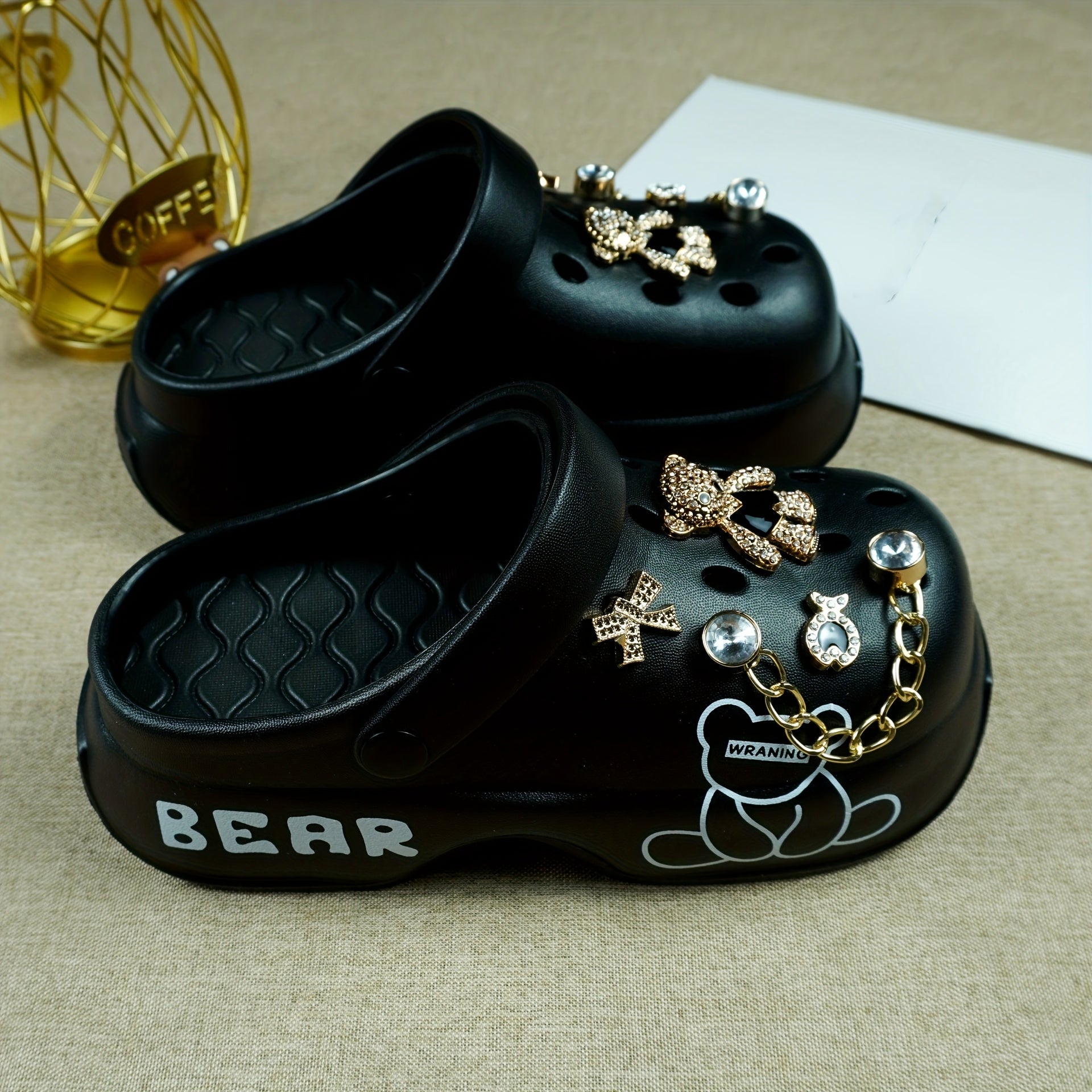 Women's Golden Chain Butterfly Embellished Clog Shoes Soft Lightweight All-Season Casual