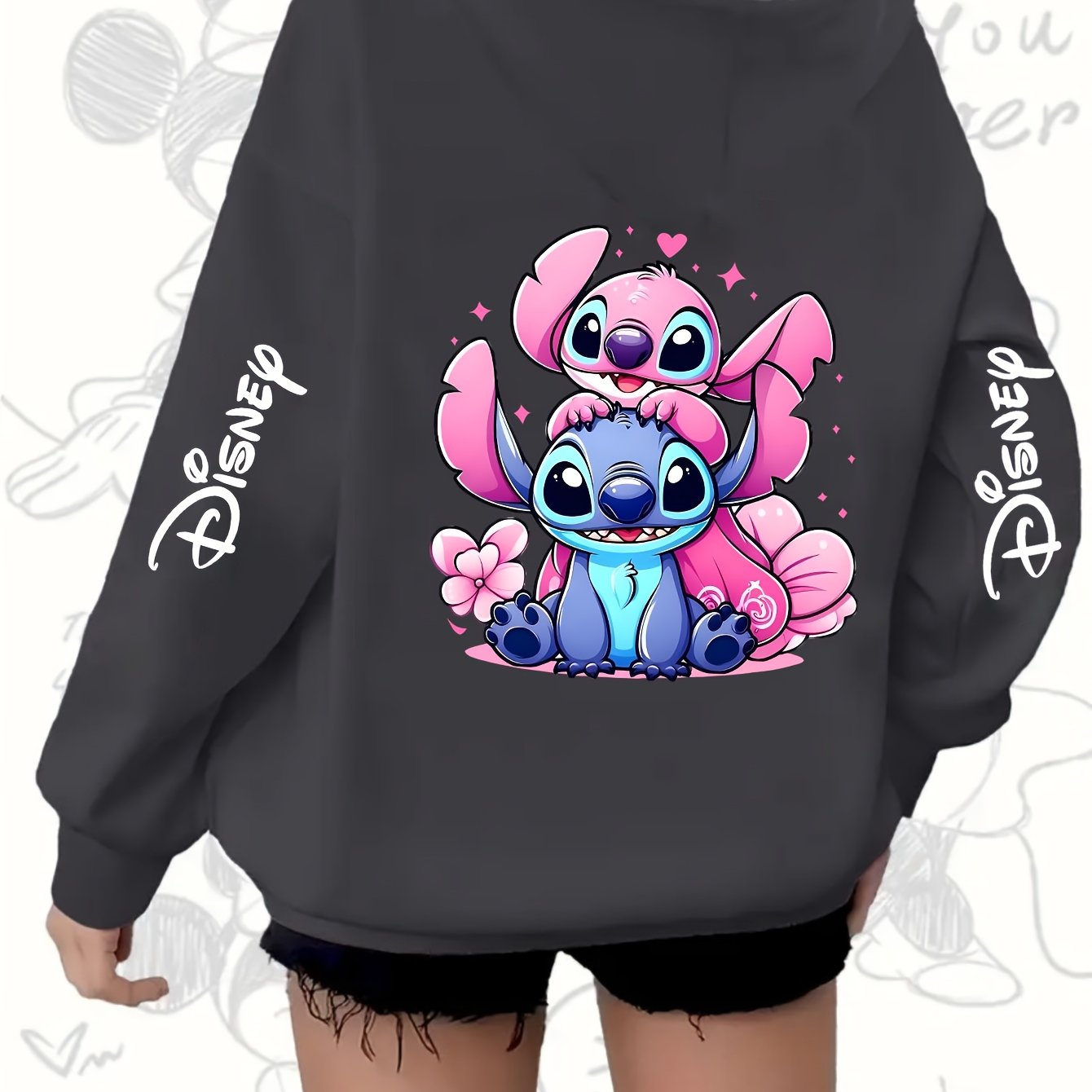 Plus-Size Cartoon Print Zip-Up Hoodie with Pockets and Drawstring for Spring Summer Fall
