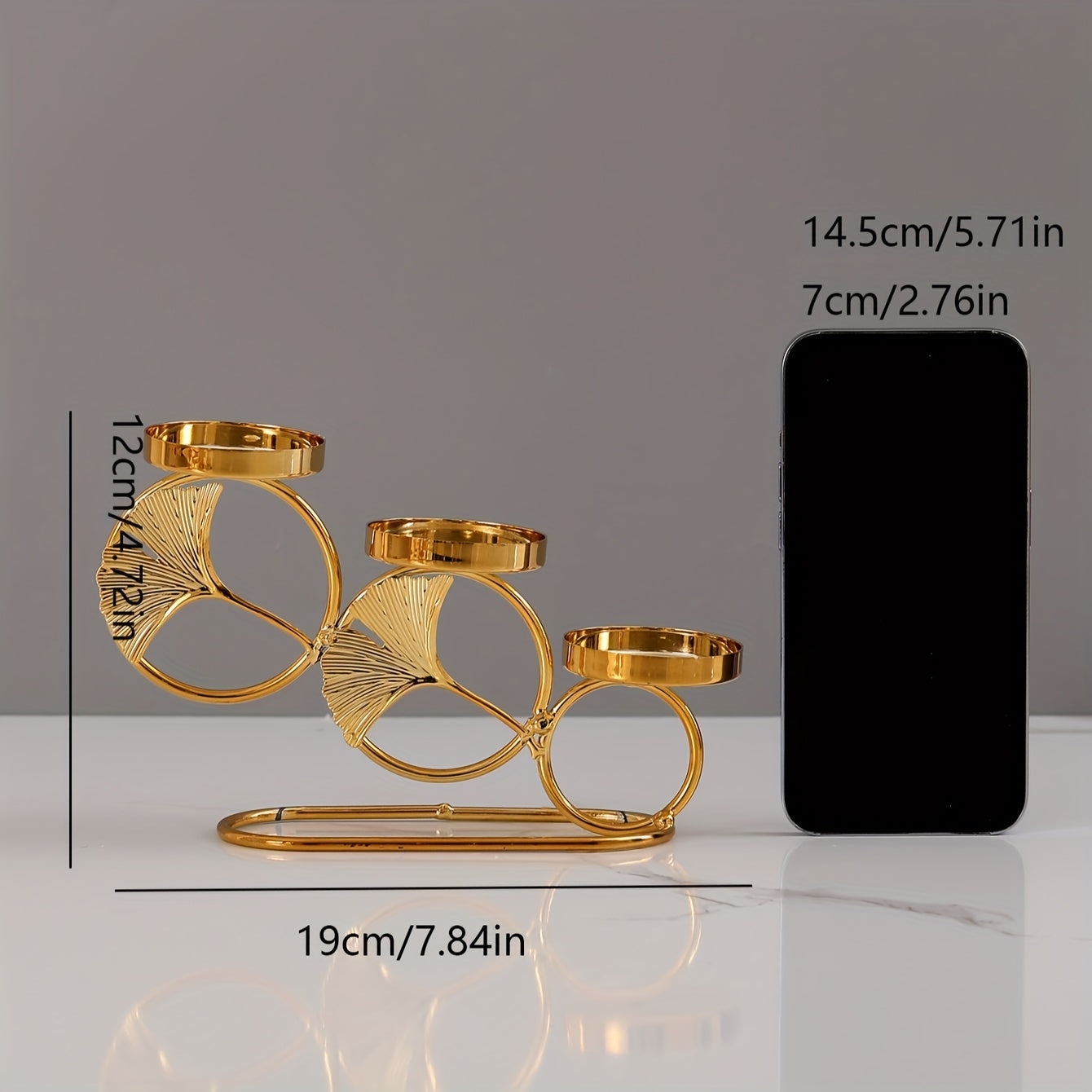 Ginkgo Leaf Candle Holder with Three Gold Cups for Romantic Decor and Weddings