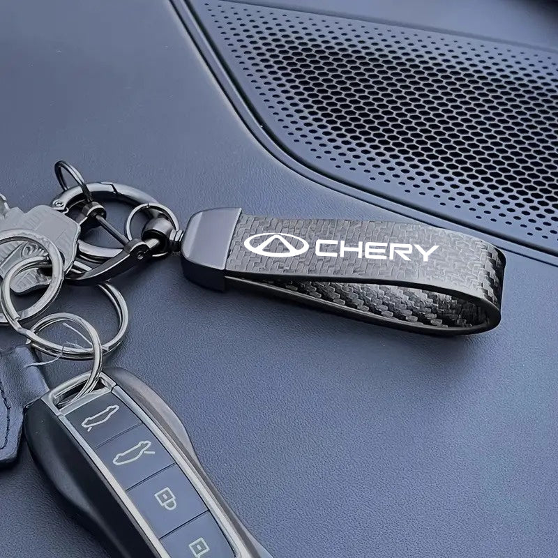 Car Keychain Carbon Fiber Texture Faux Leather Durable Stylish Car Accessory