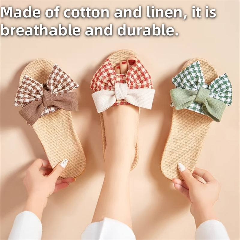 Women Linen Bowknot Slippers Lightweight Indoor Outdoor Home Shoes