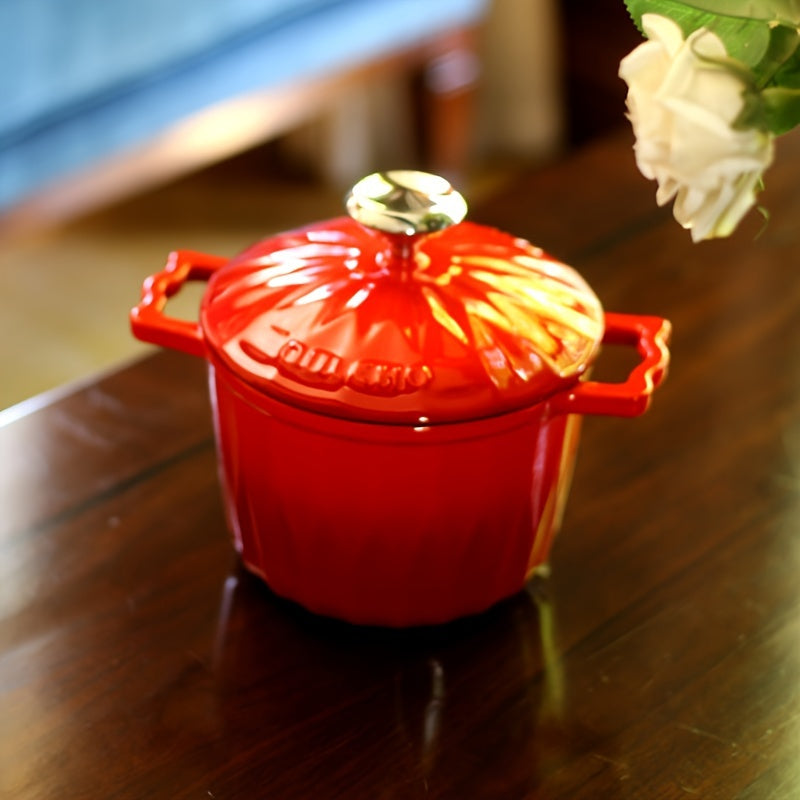 Enamel-Coated Cast Iron Stew Pan with Cover for Rice Soup and Dishes