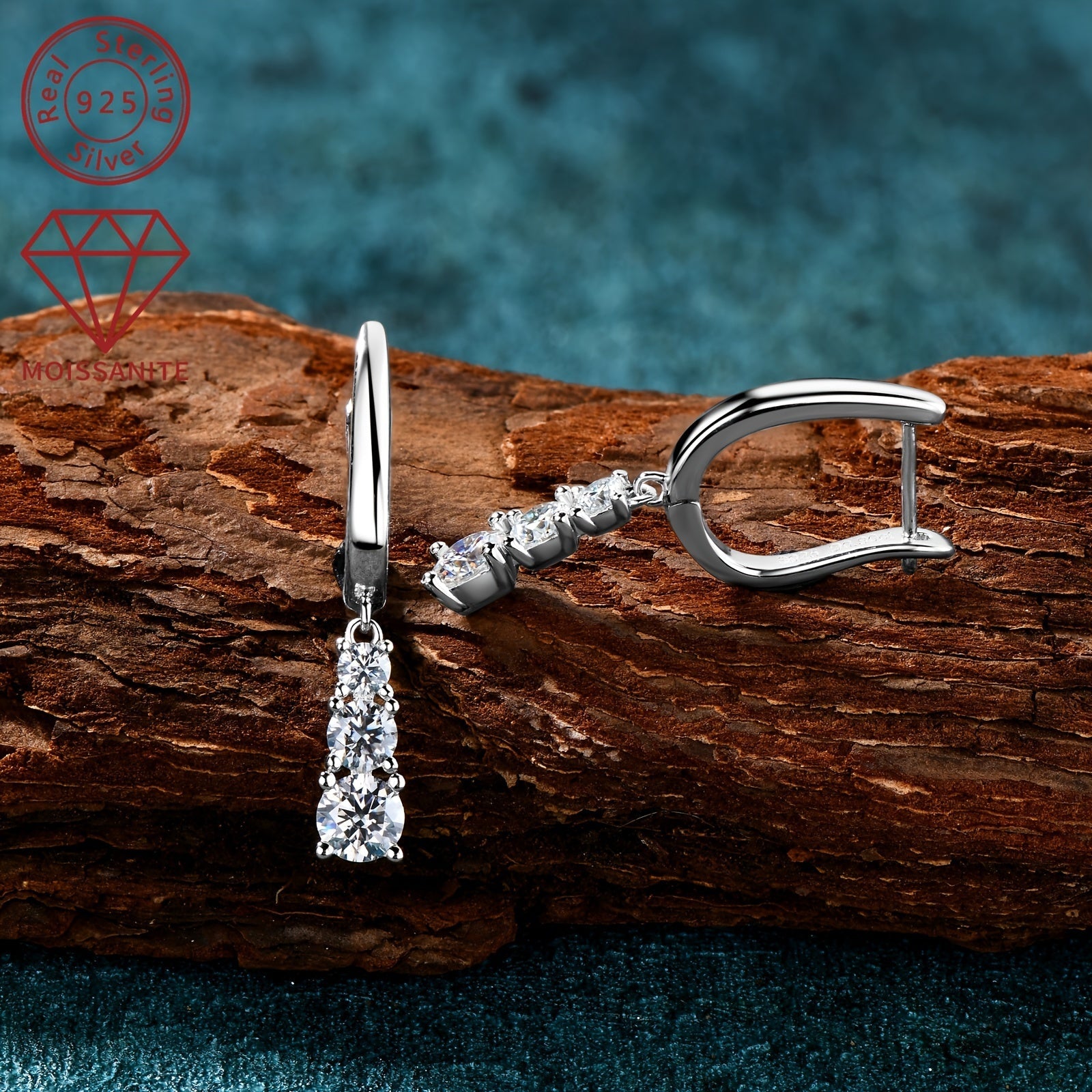 Sterling Silver Teardrop Hoop Earrings with Moissanite Stones for Weddings and Holidays