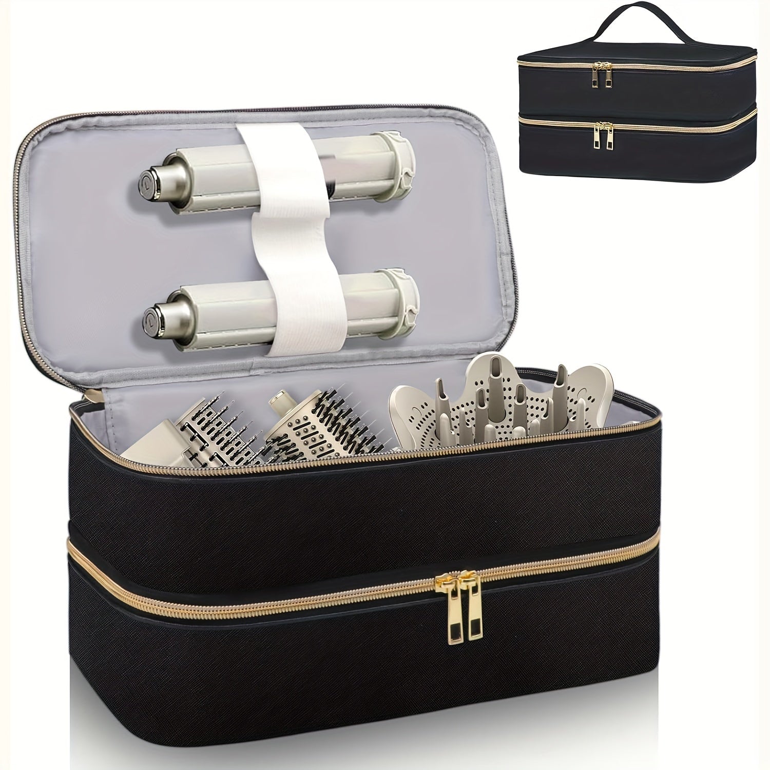 Estuche de secador de pelo de viaje unisex con bolsa organizadora a prueba de agua, resistente a arañazos y de doble capa en blanco, negro y azul