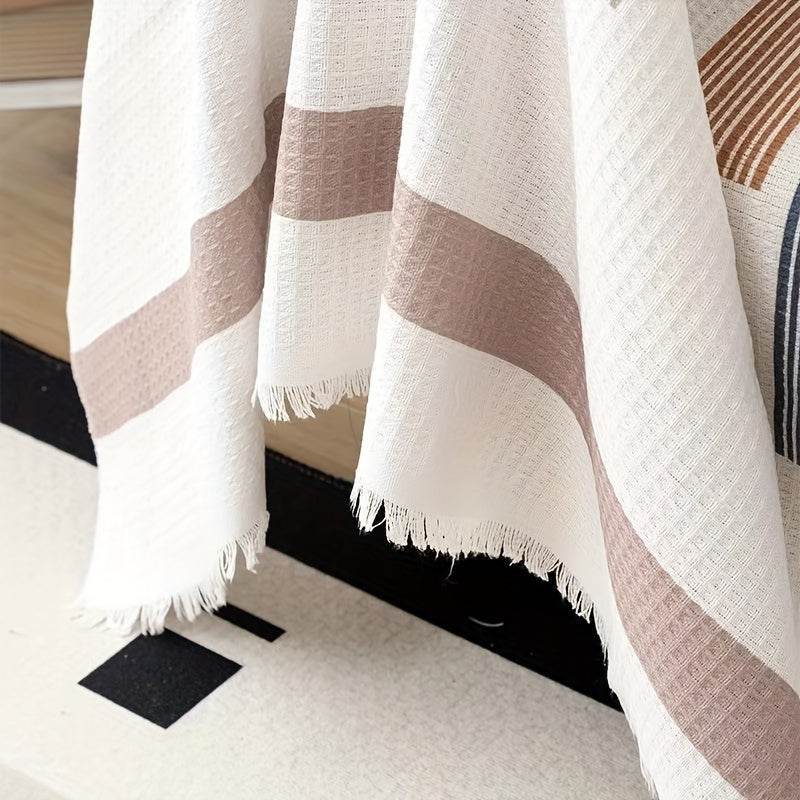 Tasselli Waffle-Knit Divan Qoplamasi - Mashinada Yuvish mumkin, Yashash xonasi va Ofis Dekor uchun Matoga Himoya