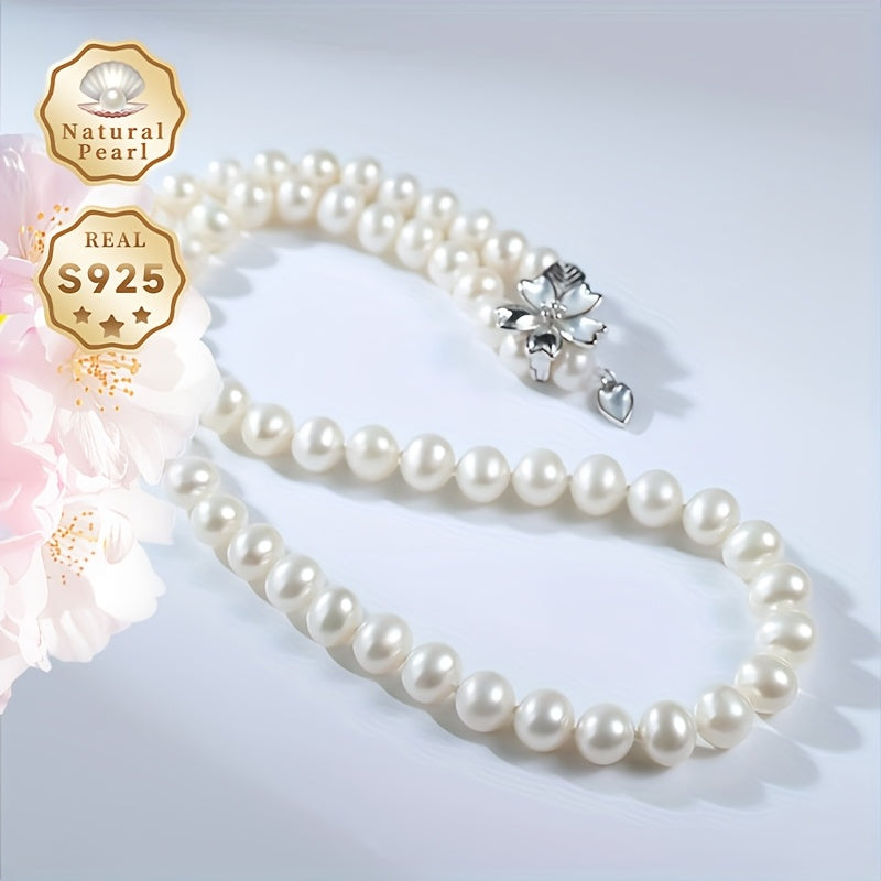 MUFAN Elegant Freshwater Pearl Necklace - 7-8mm tabiiy marvaridlar, S925 kumush, sovg'a qutisi bilan, har kuni kiyish va maxsus tadbirlar uchun ideal, yuqori sifatli brend, tabiiy nuqsonlar va rang farqlari.