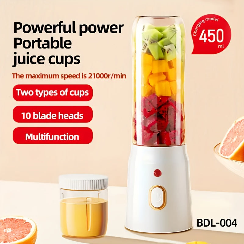 Mini portativ USB quvvatlanadigan blender, 2 ta stakan va 1500mAh batareyali