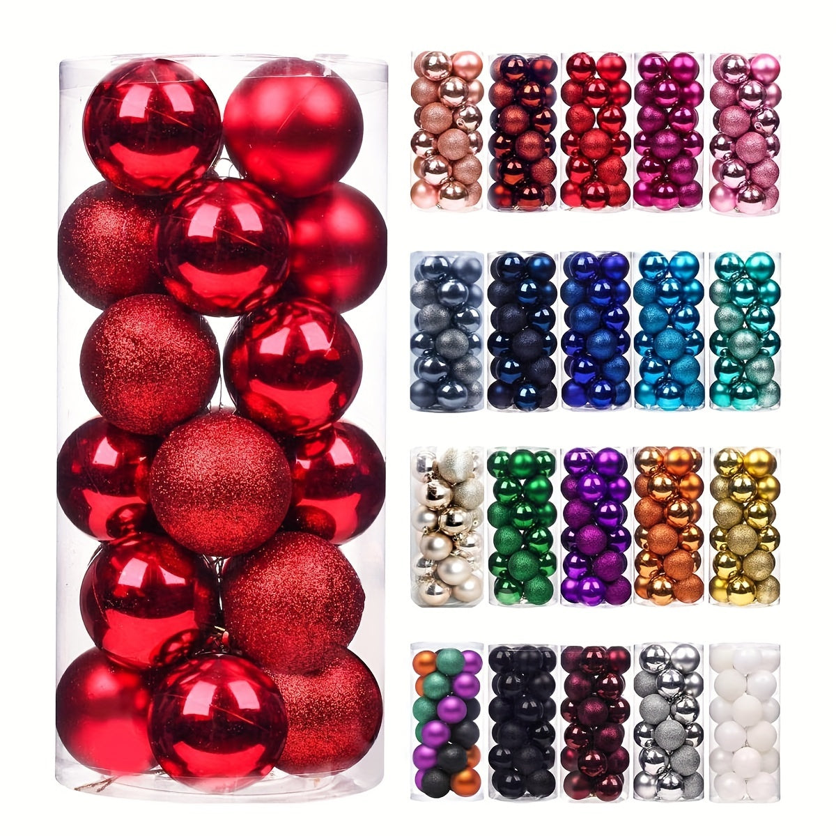 Set of 24 Shatterproof Christmas Tree Ornaments in Various Sizes for Holiday Decorations