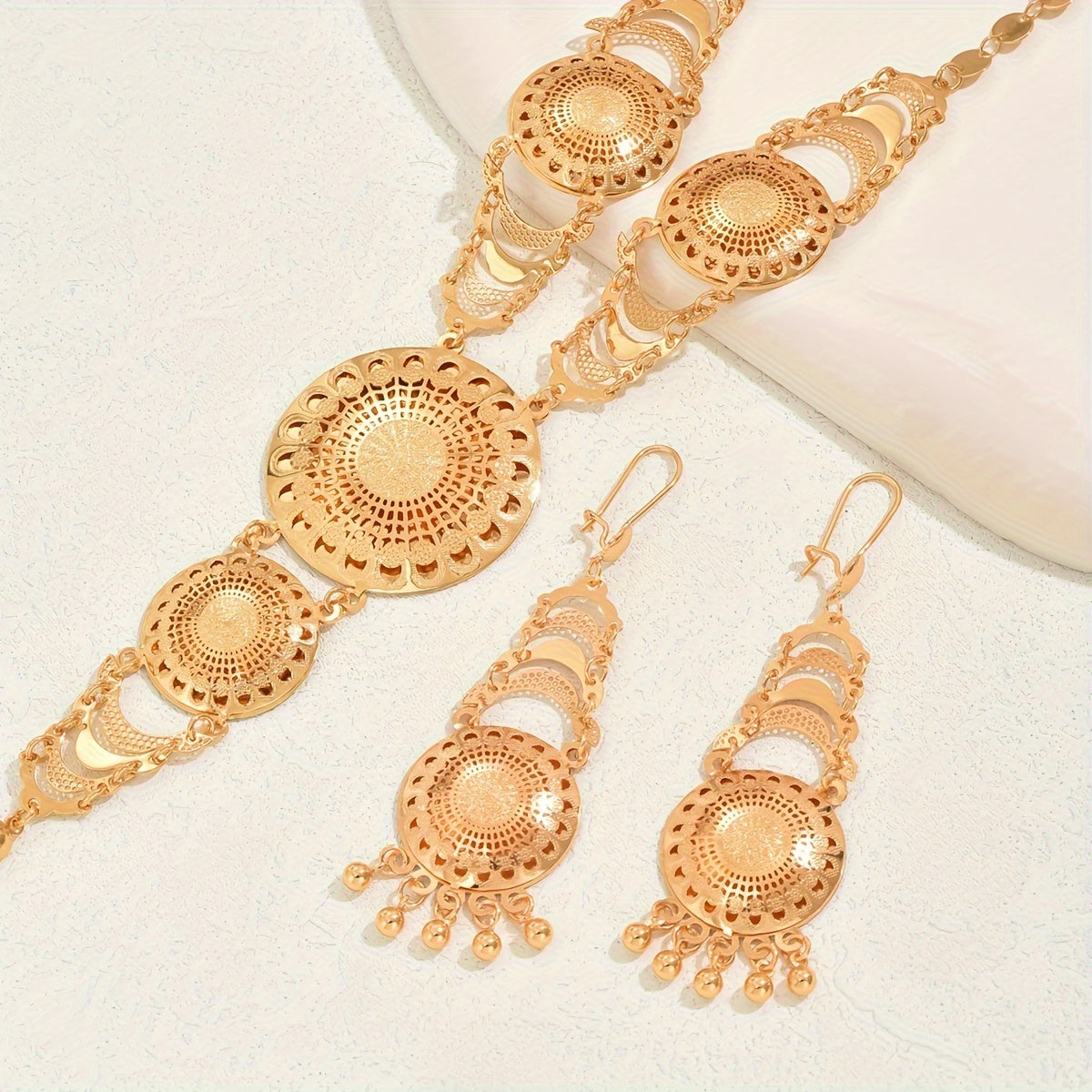 Copper Gold Plated Ramadan Inspired Necklace and Earrings Set with Sunflower Design