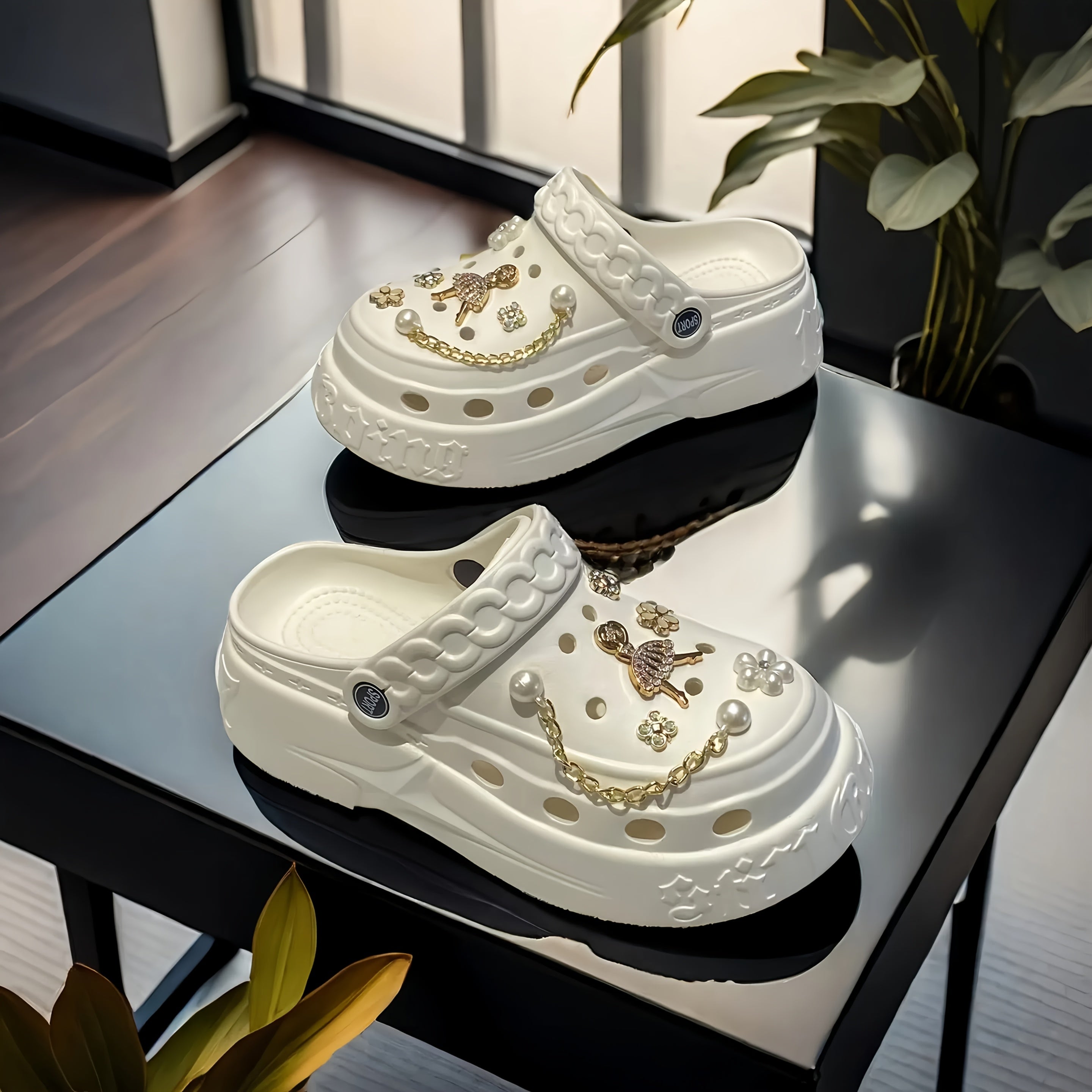 Women's Casual Sandals EVA Slip-On Platform Beach Shoes Black White