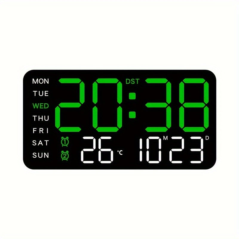 Digital Wall Clock with Temperature Date Time Alarms and Snooze Battery Powered
