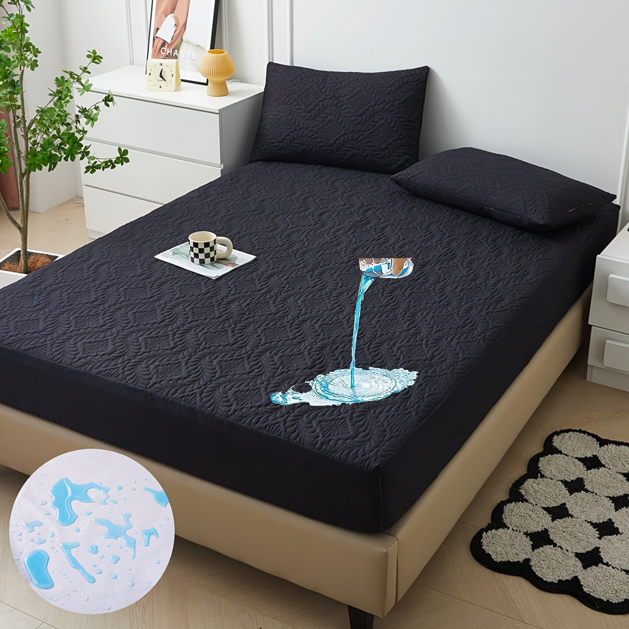 Suv o'tkazmaydigan, o'rnatiladigan matras qopqog'i, dog'ga chidamli, yumshoq yostiq uchun, yotoqxona uchun