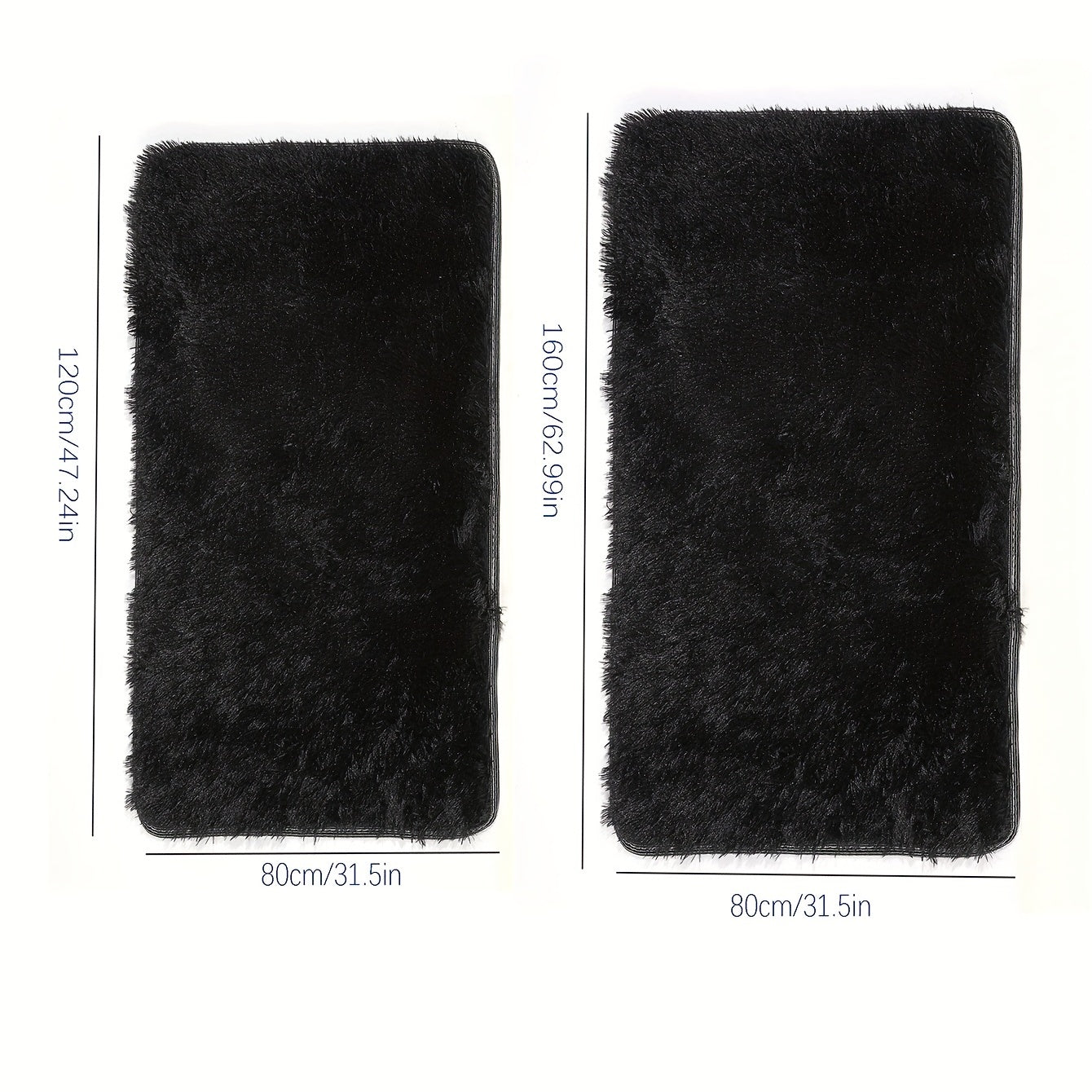 Alfombra de área de pelo negro para sala de estar, dormitorio, residencia universitaria, antideslizante, suave, lavable