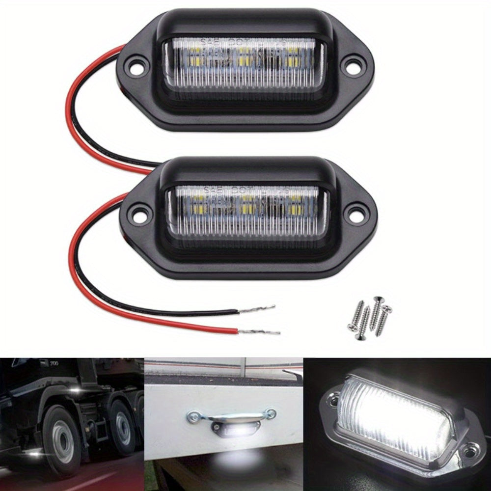 2PCS Xenon White LED License Plate Lights 12V-24V DC 6-SMD for Truck SUV Van