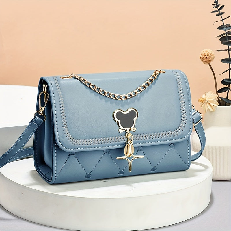 Women's Embroidered Crossbody Bag with Chain Strap Water-Resistant PU
