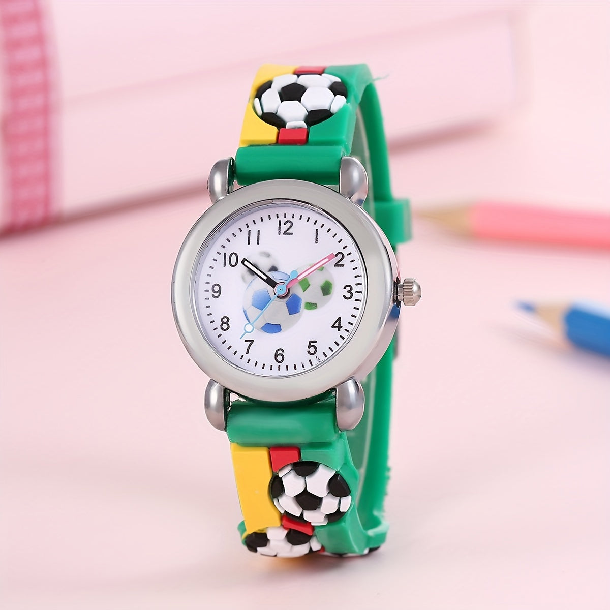 Children's Cartoon Football Watch for Kids, Silicone Strap, Non-Waterproof, Battery Powered