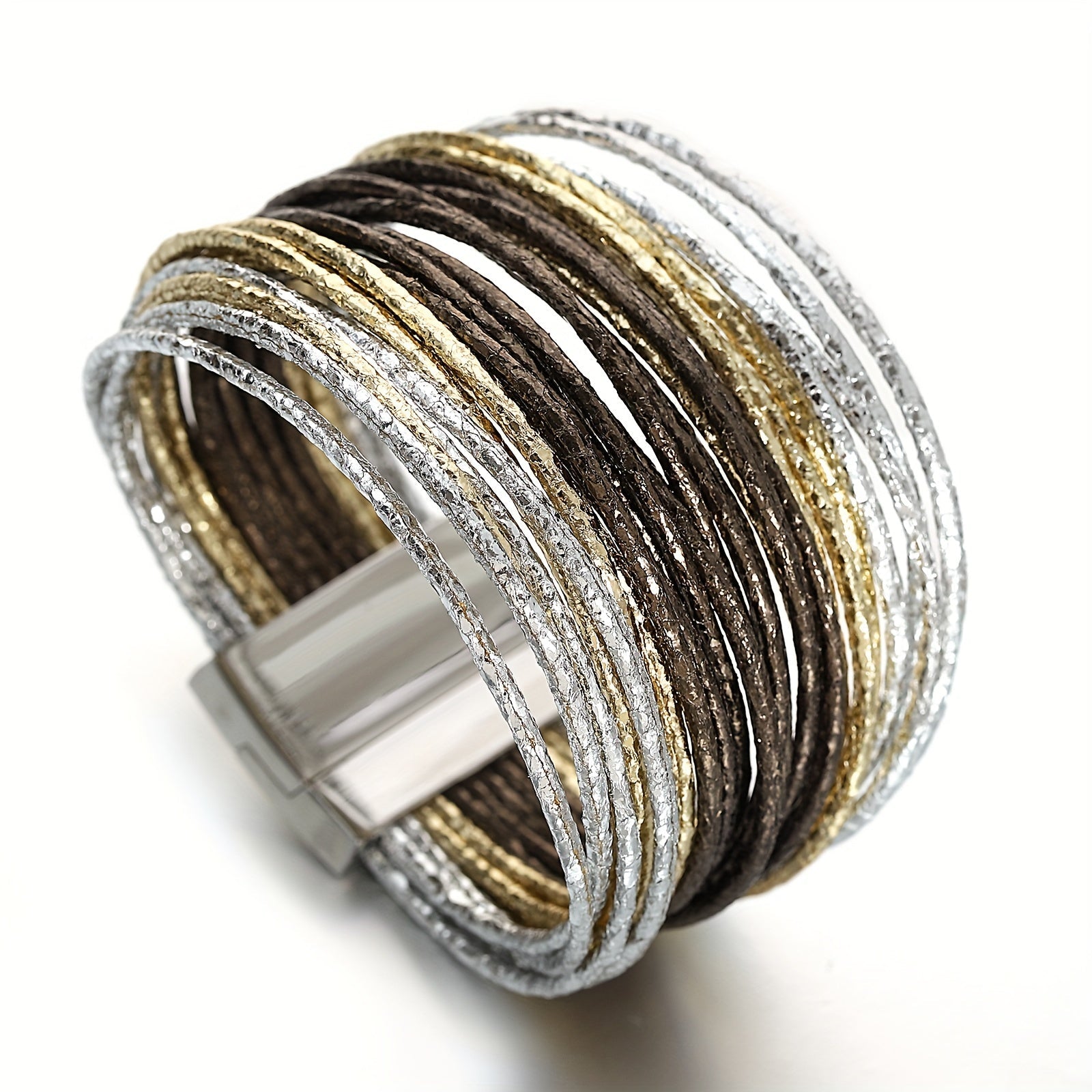Multilayer Wrap Bracelet with Metallic Glitter Leather Magnetic Clasp for Men Women