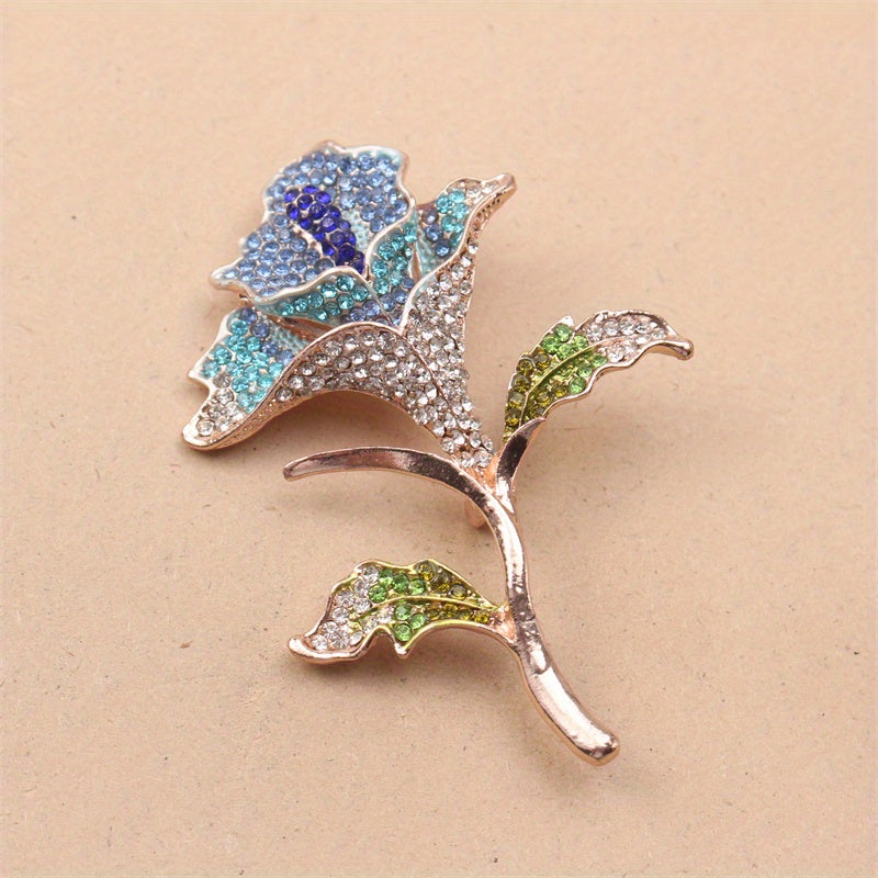 Rhinestone Rose Brooch Floral Jewelry for Sweater and Skirt Accessories