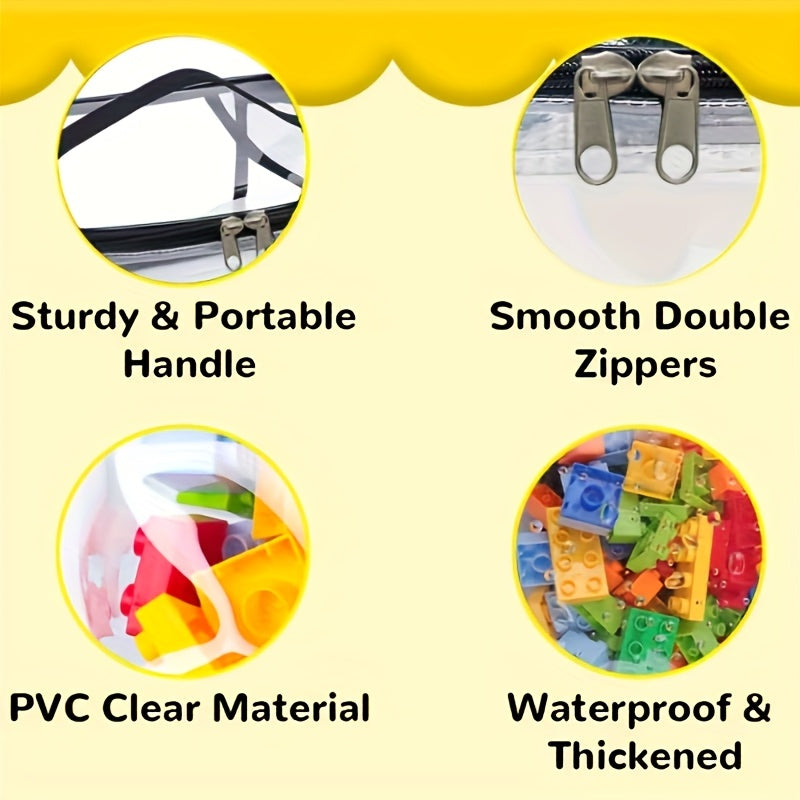 Oson tashish uchun qulay tutqich bilan, shaffof PVC tashkilotchisi, ikki tomonlama ziplar, suv o'tkazmaydigan portativ o'yinchoq saqlash sumkasi