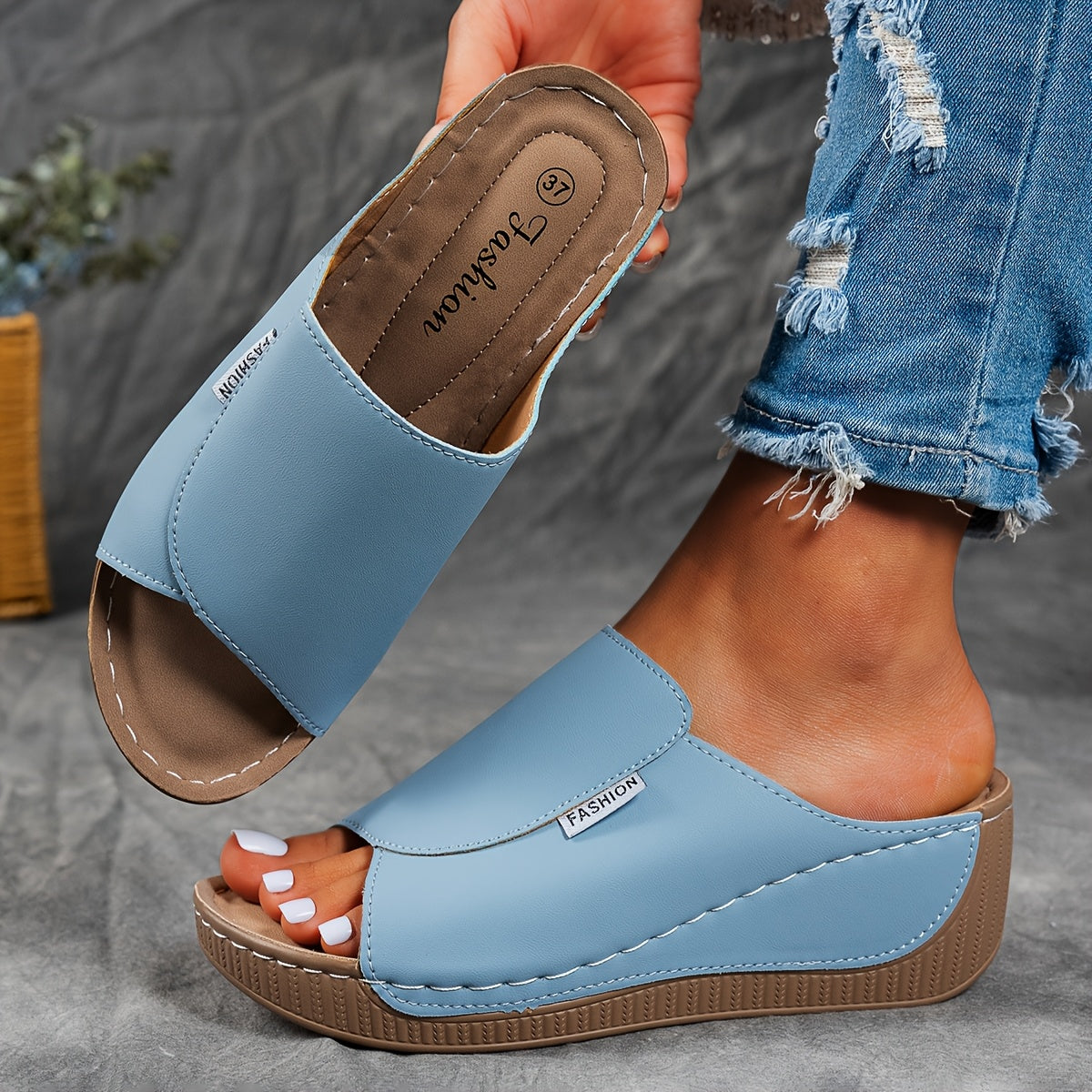 Ayollar uchun kengaytirilgan sandallar, ko'p rangli PU, bosib o'tiladigan, ochiq barmoqli, platformali, yuqori tagli oyoq kiyim