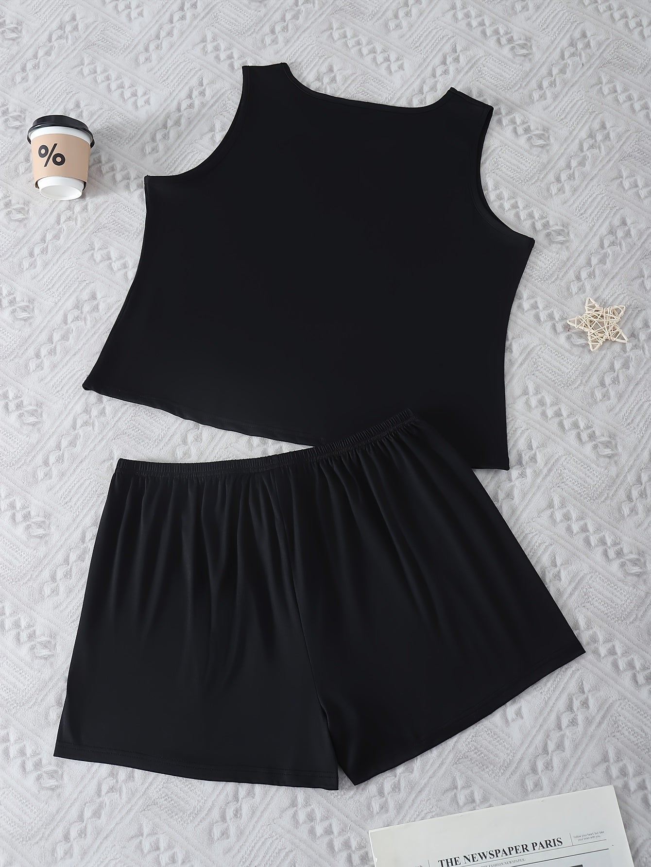 Women Plus Size Pajama Set Round Neck Letter Print Comfortable Sleepwear