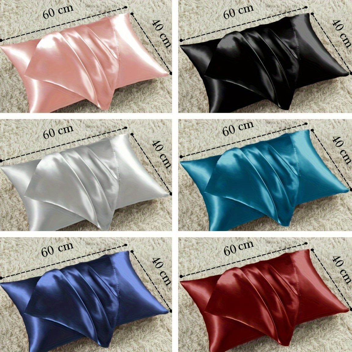 Luxurious Satin Pillowcases Solid Color Zipper Closure Skin-Friendly Hair-Protective