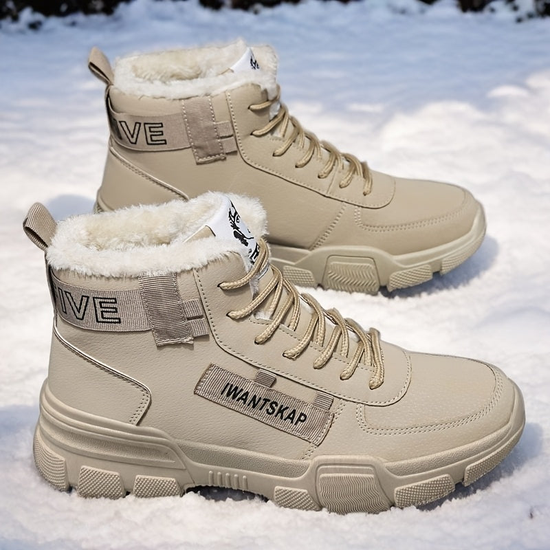 Men's Winter Snow Boots Faux Leather Fleece Lining Anti-Slip Durable Casual Outdoor