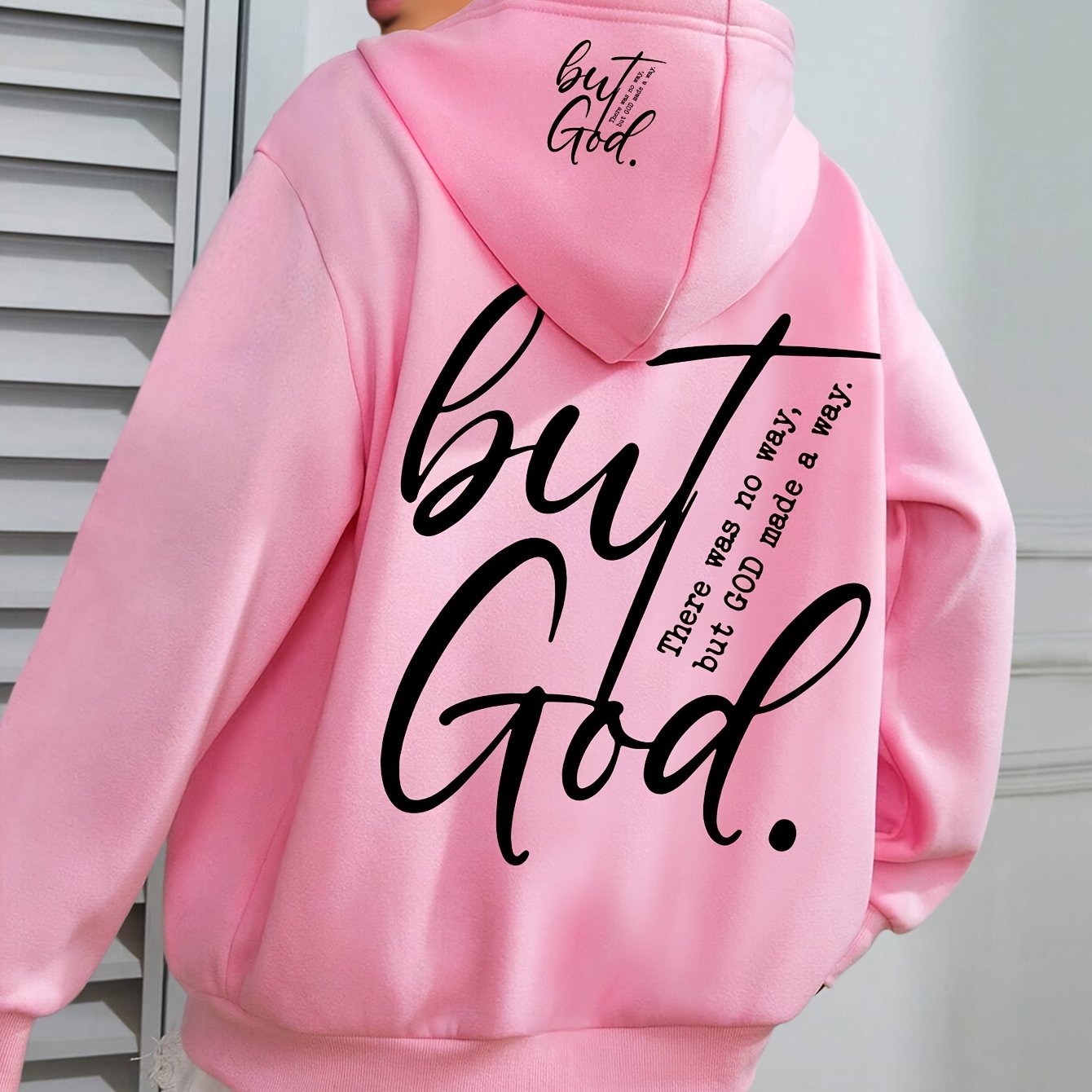 Plus o'lcham Plus God Print Hoodie uzun sleeve kundalik drawstring pocket ayollar