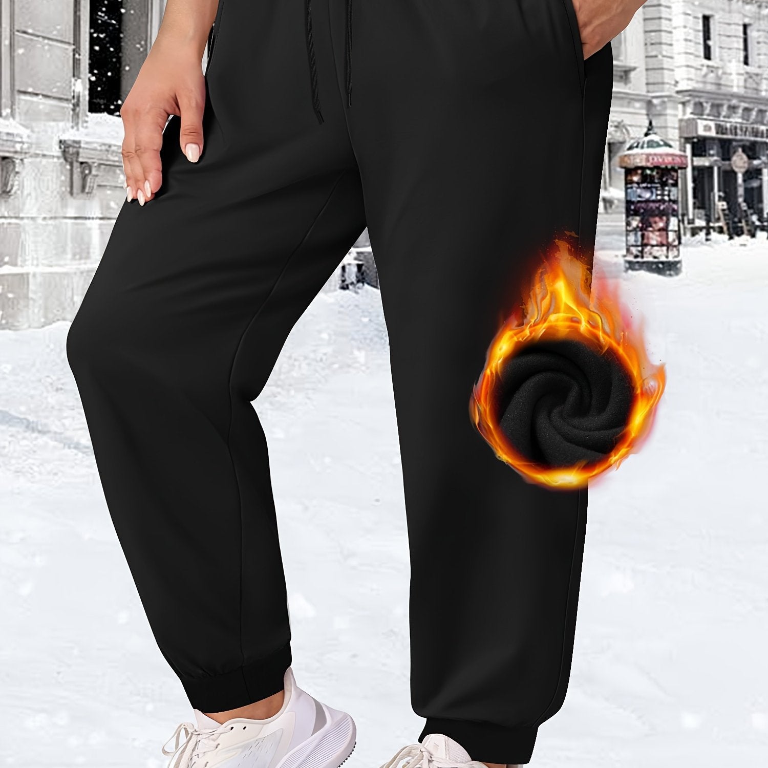 Plus Size Fitted Joggers With Pockets Drawstring Casual Pants for Fall Winter