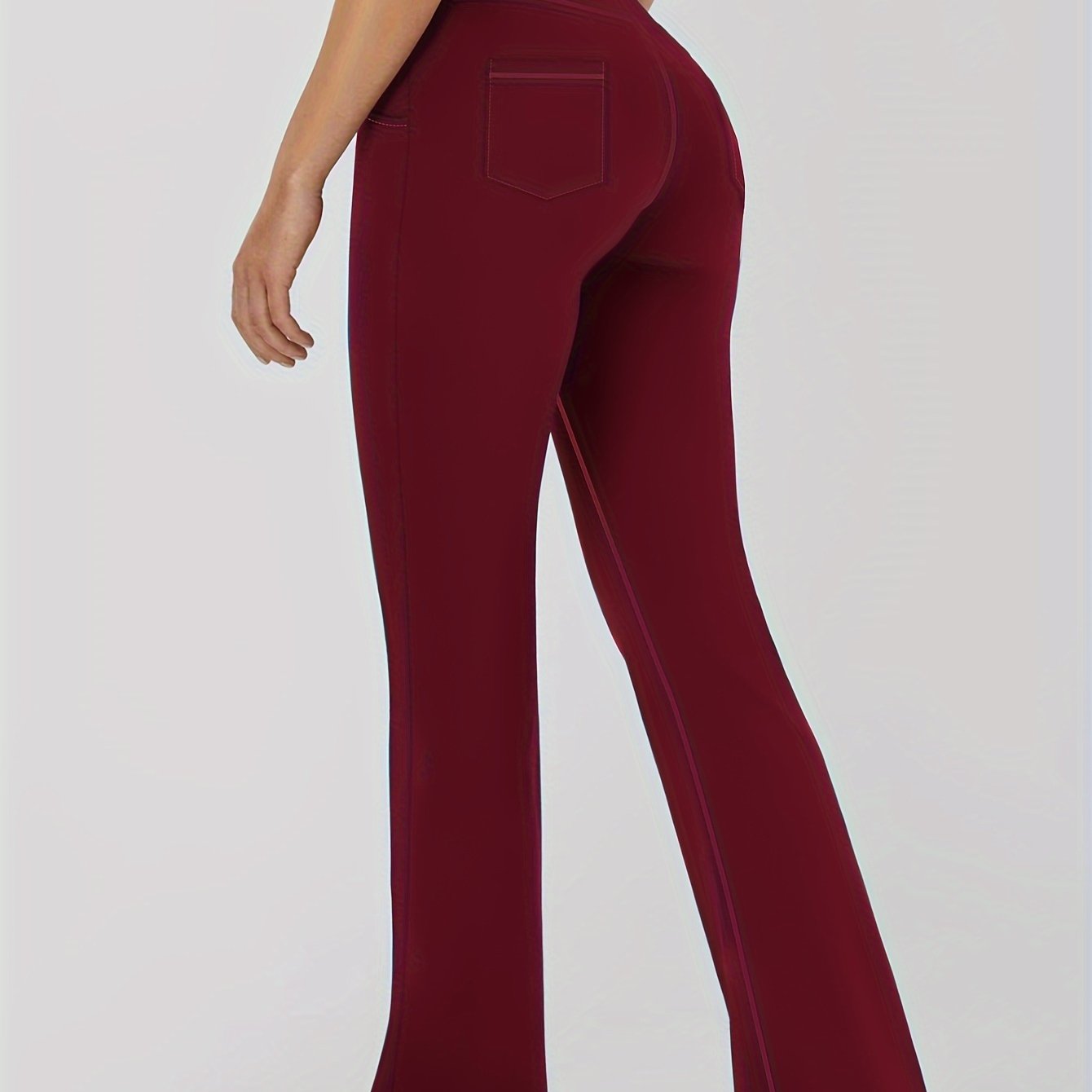 Женские спортивные леггинсы с расклешёнными штанинами и карманами, высокая талия, однотонные, эластичные штаны plus size